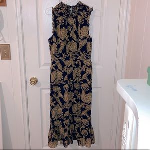 J. Crew Gold Black Chiffon Paisley Dress - 10